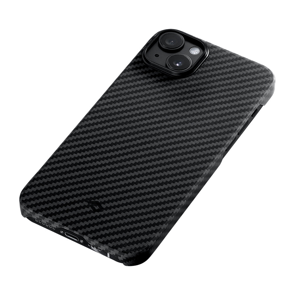Pitaka Ultra-Slim Classic Serisi iPhone 14 M-safe Şarj Özellikli 1500D Aramid Fiber Black-Grey Twill Kılıf Pitaka Ultra-Slim Classic Serisi iPhone 14 M-safe Şarj Özellikli 1500D Aramid Fiber Black-Grey Twill Kılıf